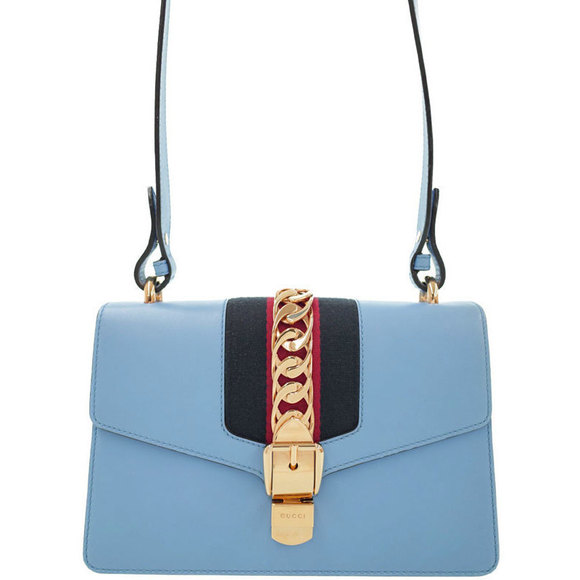 Gucci Handbags - Gucci Sylvie Shoulder Bag Leather Blue